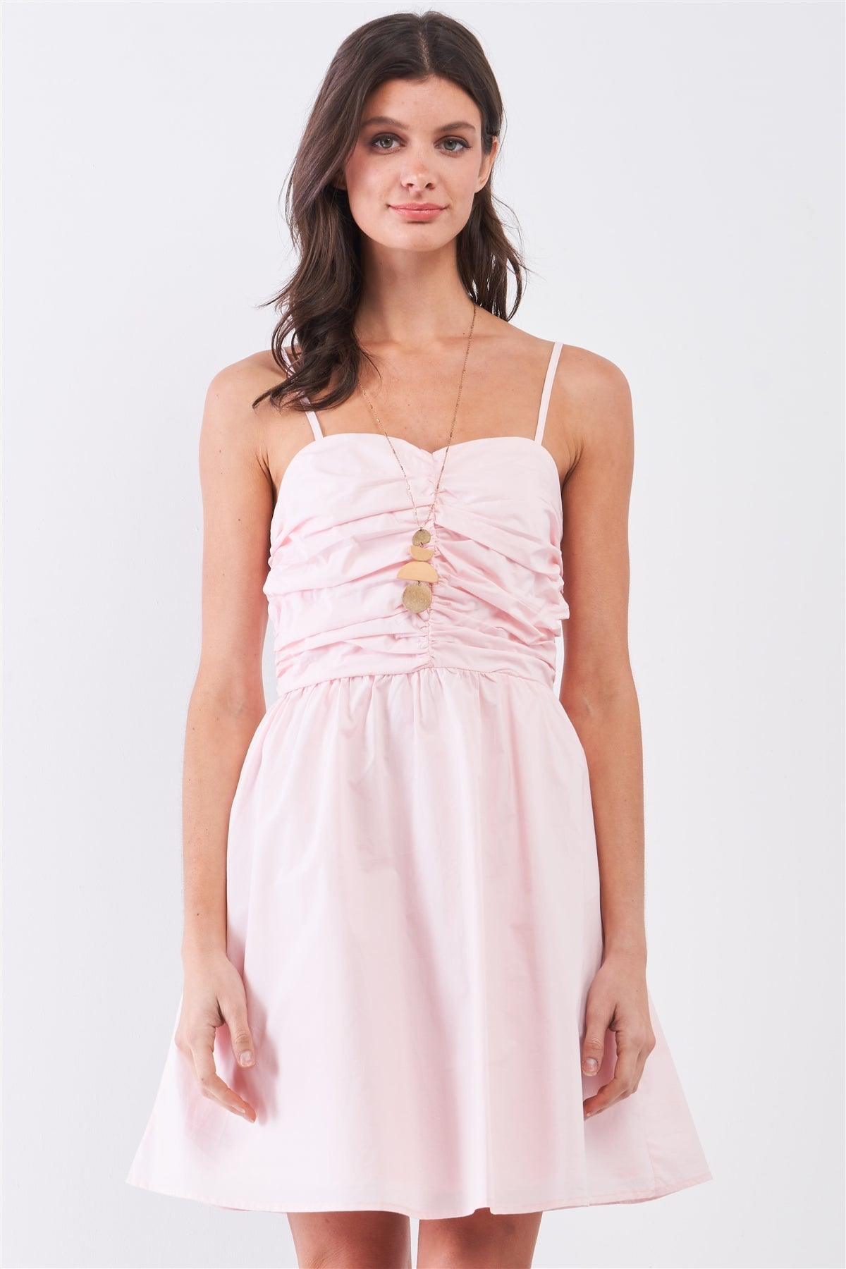 Baby Pink Sleeveless Sweetheart Neck Gathered Top Detail Mini Dress /1-2-2-1