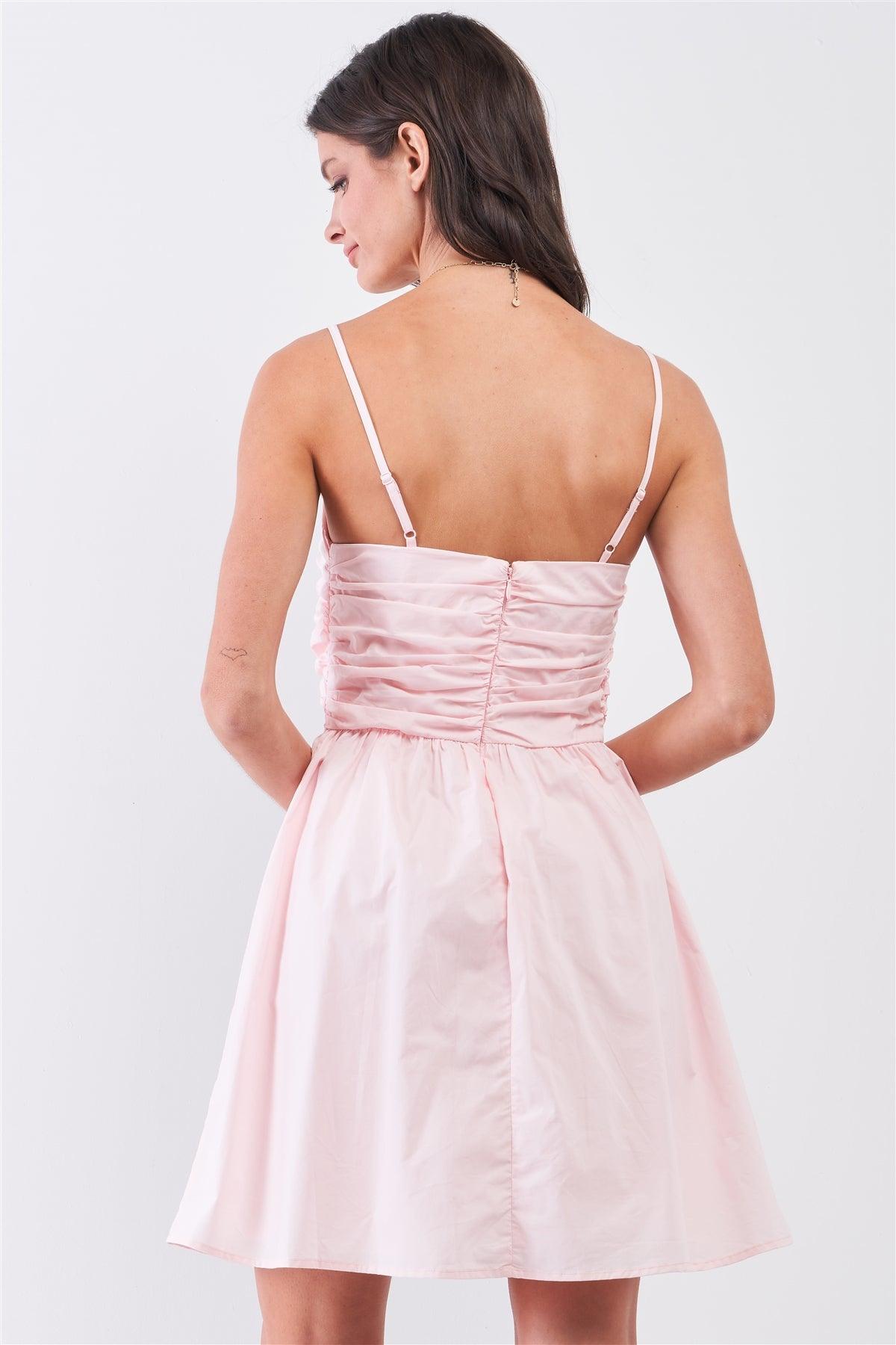 Baby Pink Sleeveless Sweetheart Neck Gathered Top Detail Mini Dress /1-2-2-1