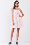 Baby Pink Sleeveless Sweetheart Neck Gathered Top Detail Mini Dress /4-2