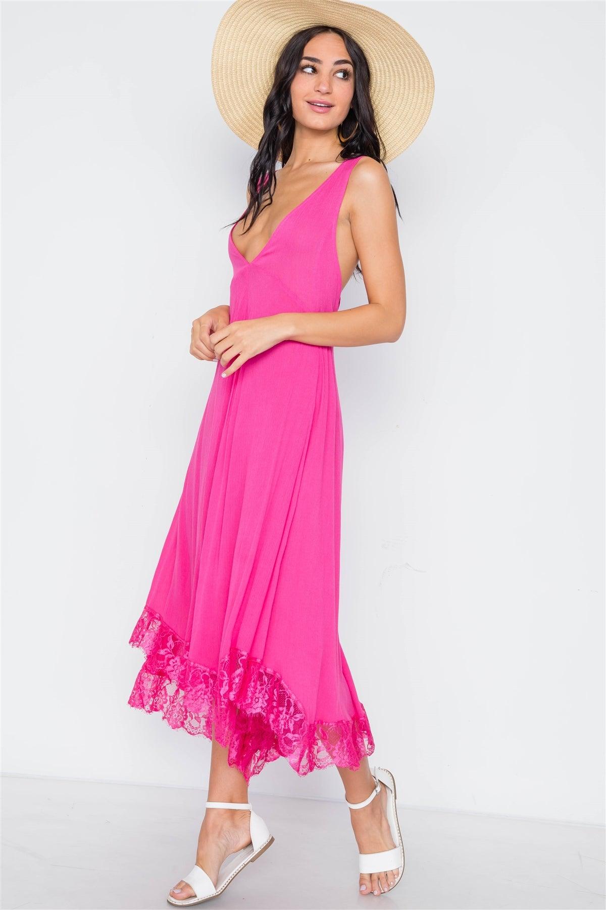 Pink Yarrow Deep Plunging V Neckline Loose Maxi Dress /3-3