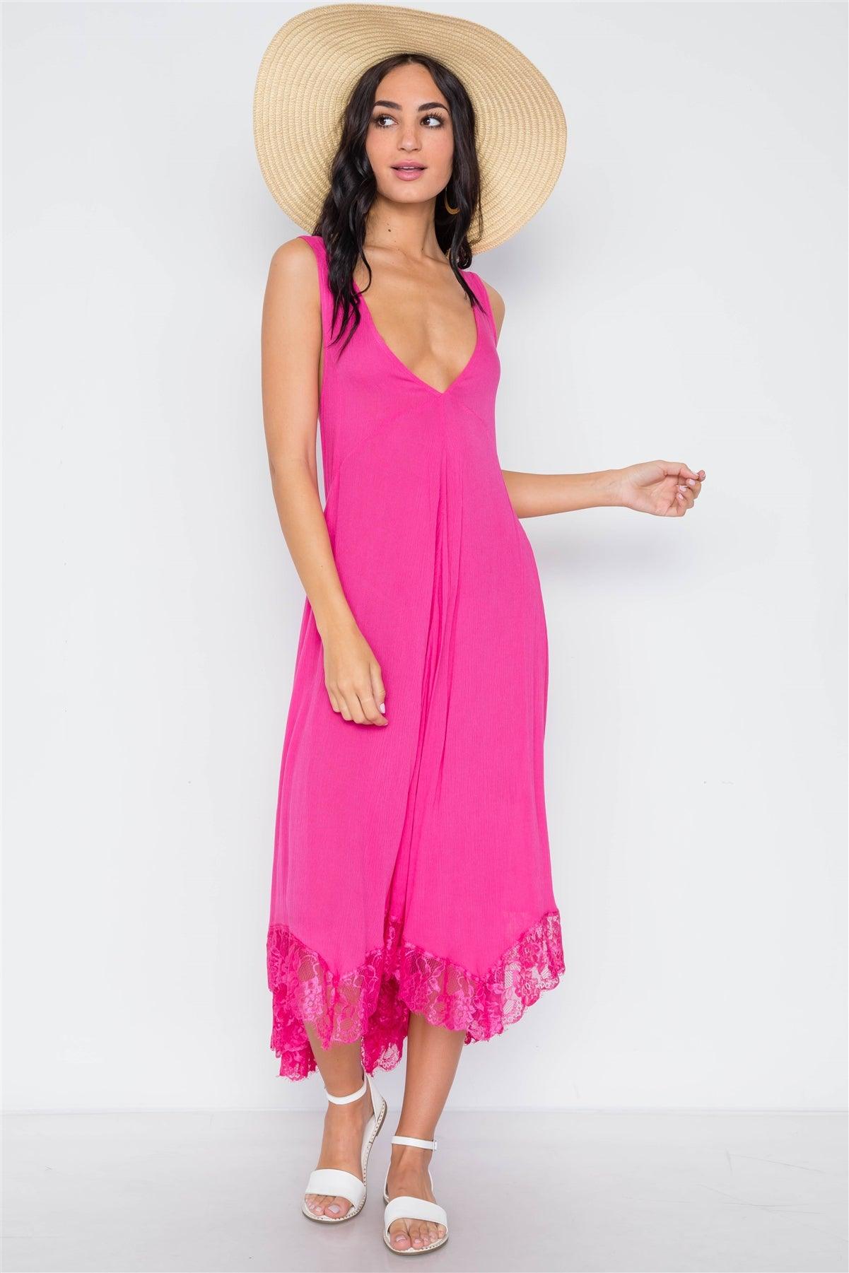 Pink Yarrow Deep Plunging V Neckline Loose Maxi Dress /3-3