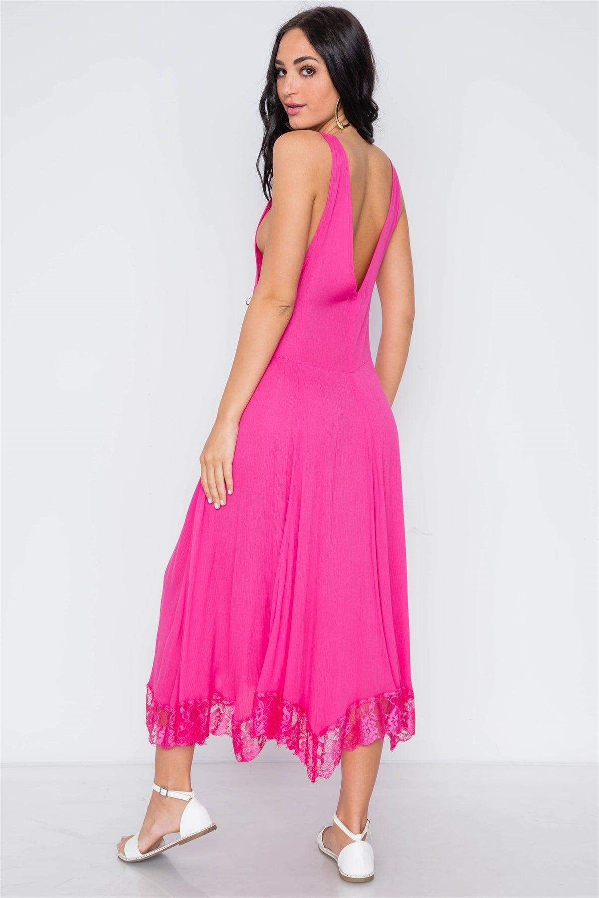 Pink Yarrow Deep Plunging V Neckline Loose Maxi Dress /3-3