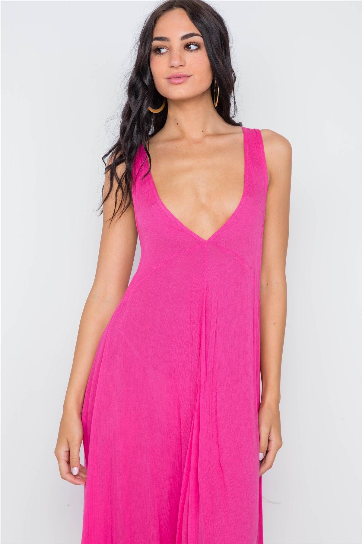 Pink Yarrow Deep Plunging V Neckline Loose Maxi Dress /3-2-1