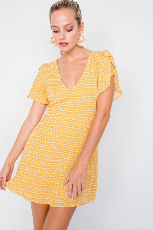 Yellow V-neck Open Back Mini Chic Sundress /3-2-1