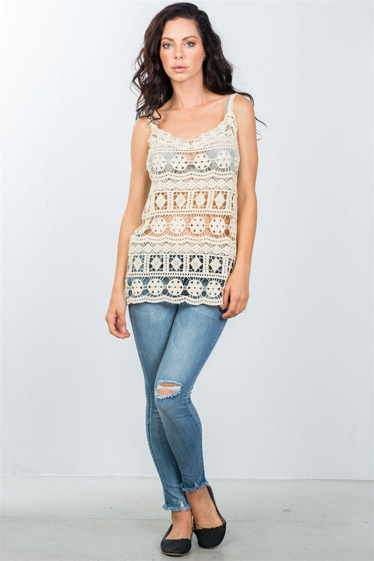 Boho Beige All Crochet Tank Top /2-2-2