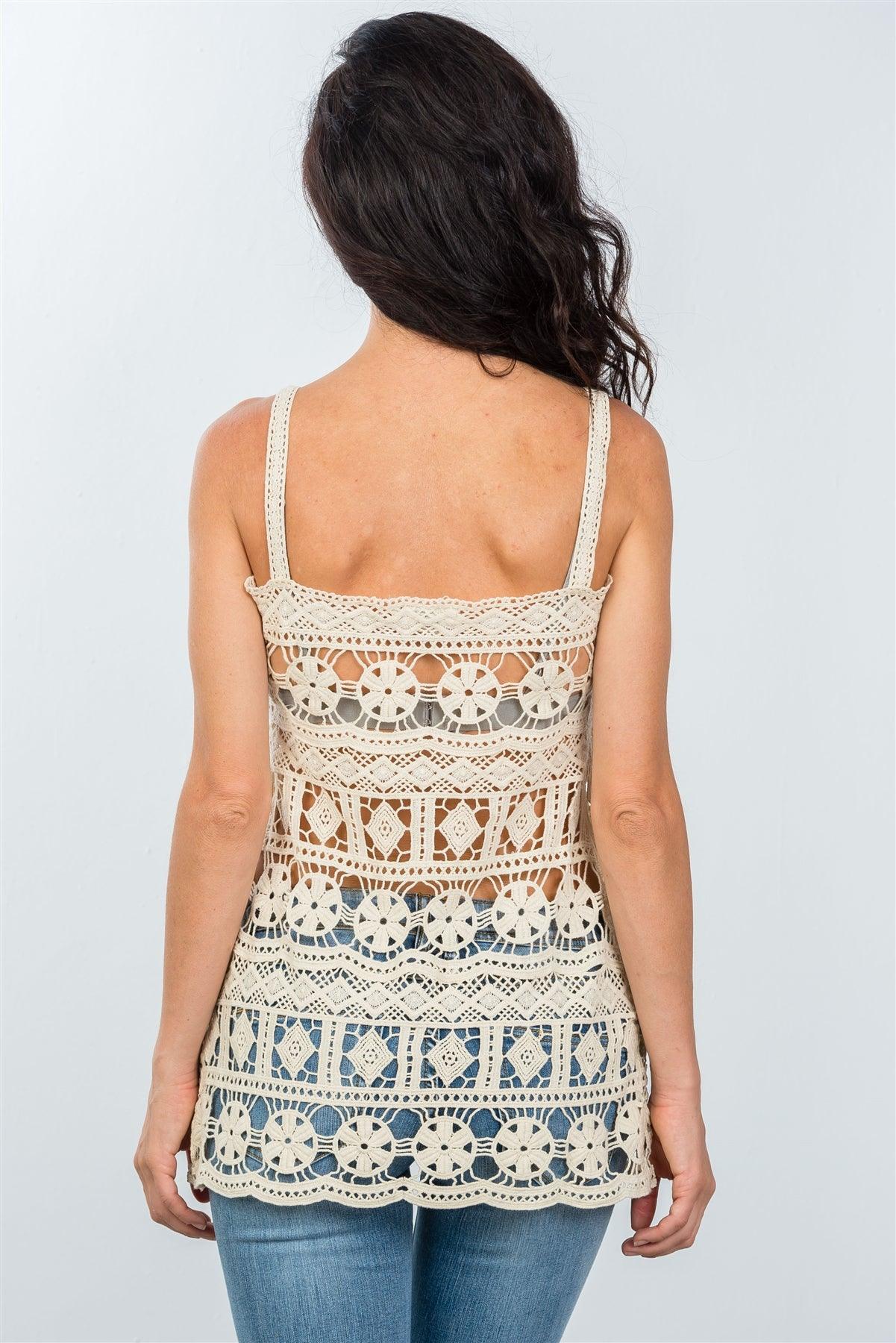 Boho Beige All Crochet Tank Top /2-2-2