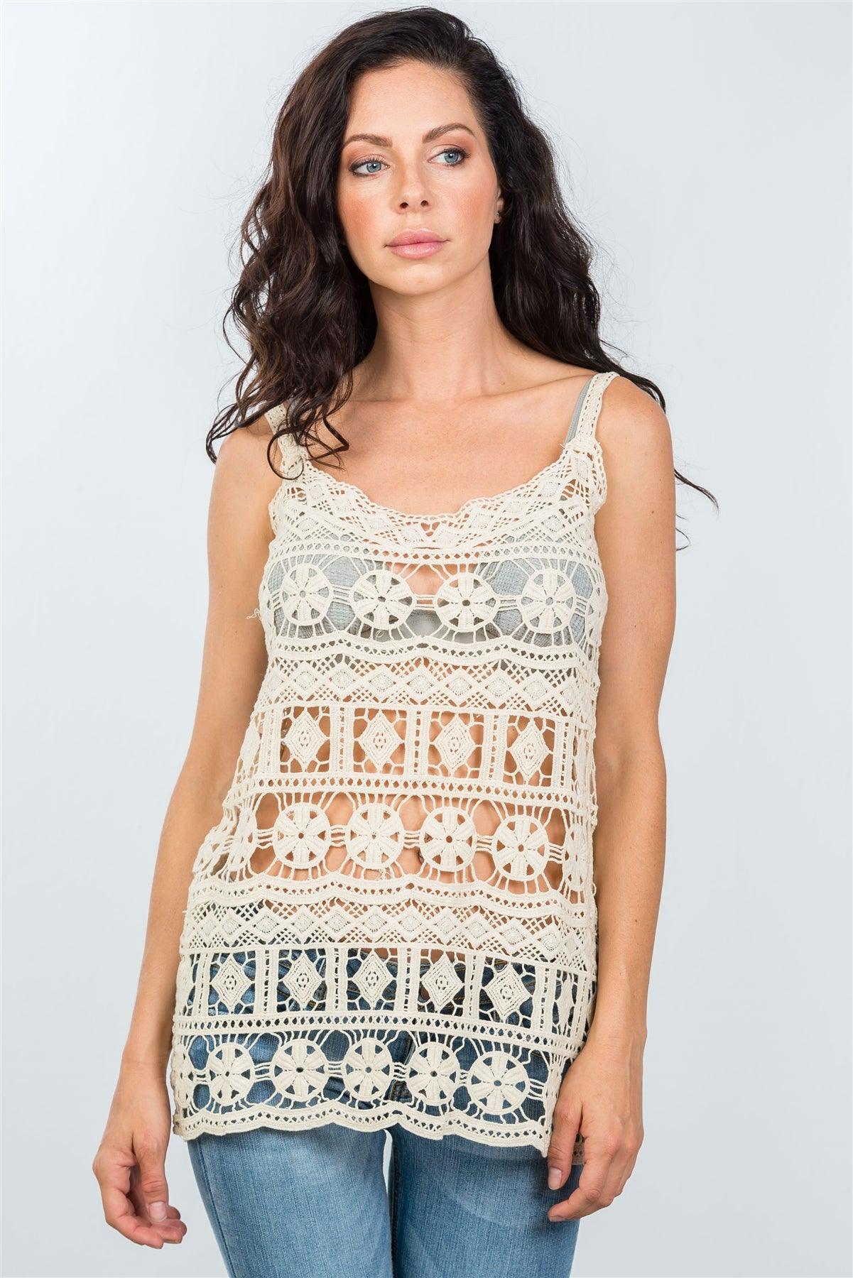 Boho Beige All Crochet Tank Top /2-2-2