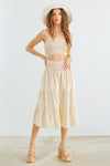 Cream Cotton Smocked Cut-Out Bodice Strappy Midi Dress /3-2-1