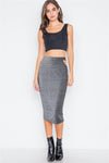 Black Silver Side Cut-Outs High-Waist Midi Skirt /2-2-2