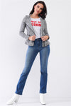 Heather Grey Knit Asymmetrical Zipper Front Long Sleeve Fitted Moto Jacket /2-2-2-1