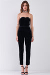 Black Velvet Strapless Sweetheart Neck Wrap Skinny Jumpsuit /1-2-2-1