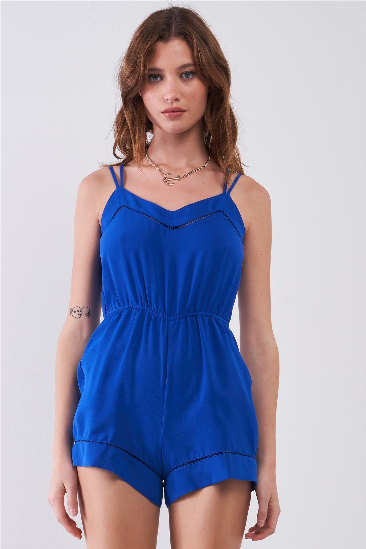 Cobalt Blue Sleeveless Soft V-Neck Racer Back Detail Romper /1-2-1