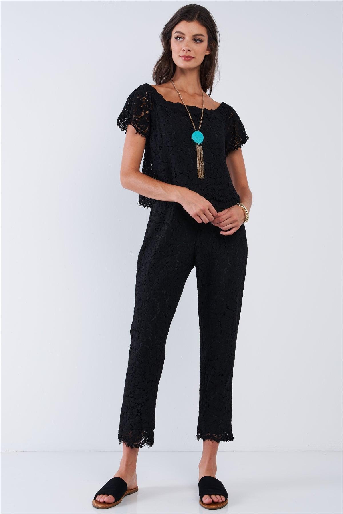 Pitch Black Crochet Off-The-Shoulder Layered Jumpsuit /1-1-2