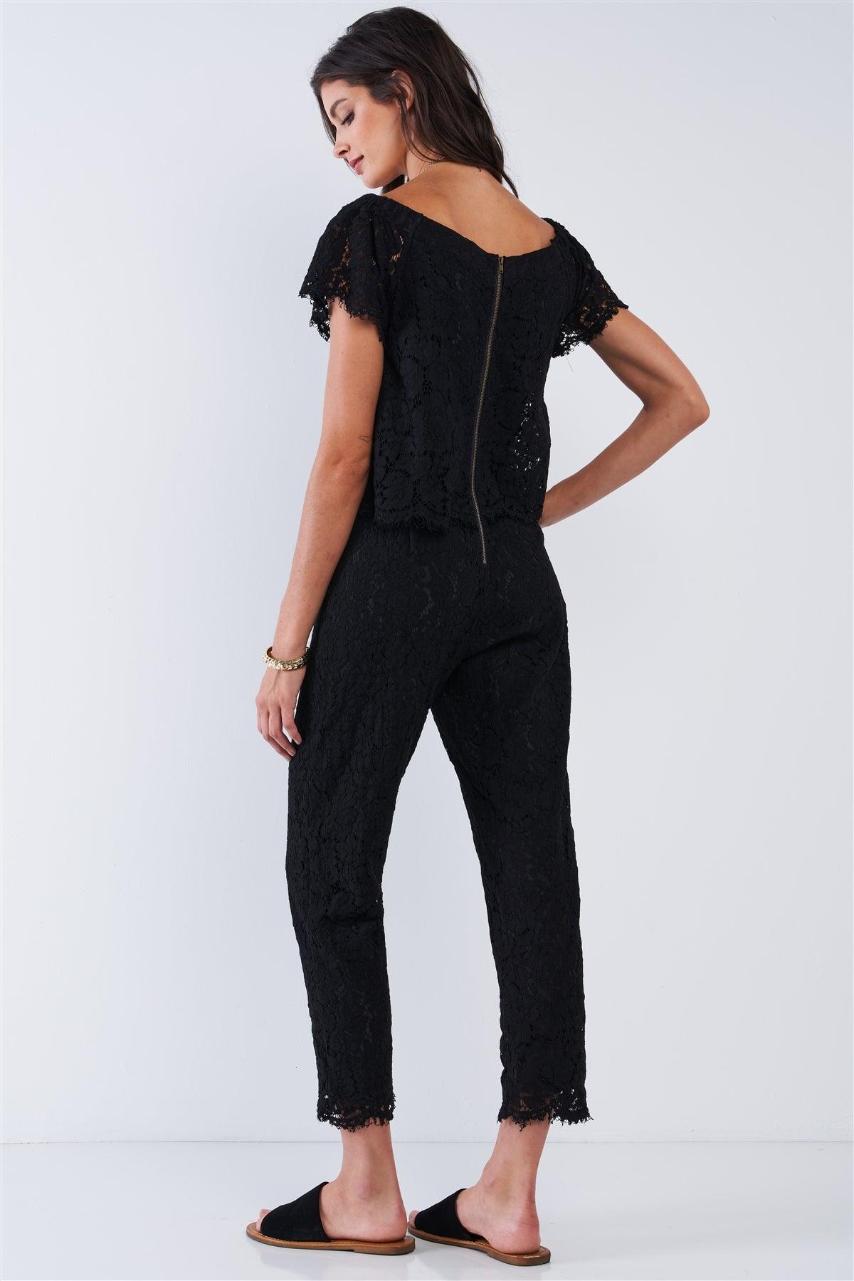 Pitch Black Crochet Off-The-Shoulder Layered Jumpsuit /1-1-2