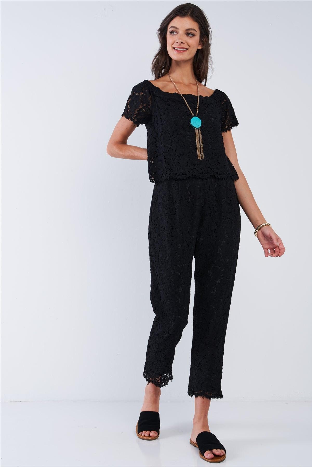 Pitch Black Crochet Off-The-Shoulder Layered Jumpsuit /1-1-2