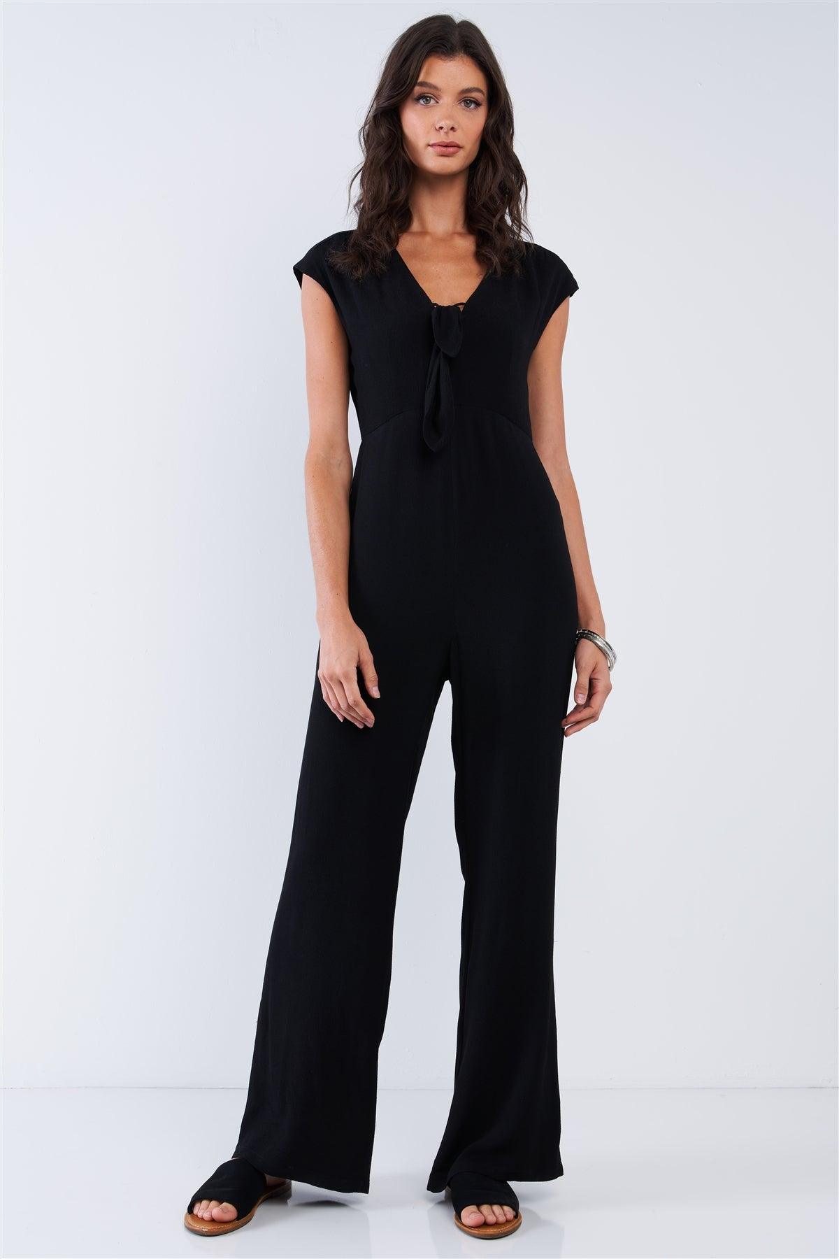 Elegant Sleeveless V-Neck Bow Tie Wide Leg Jumpsuit /1-2-2