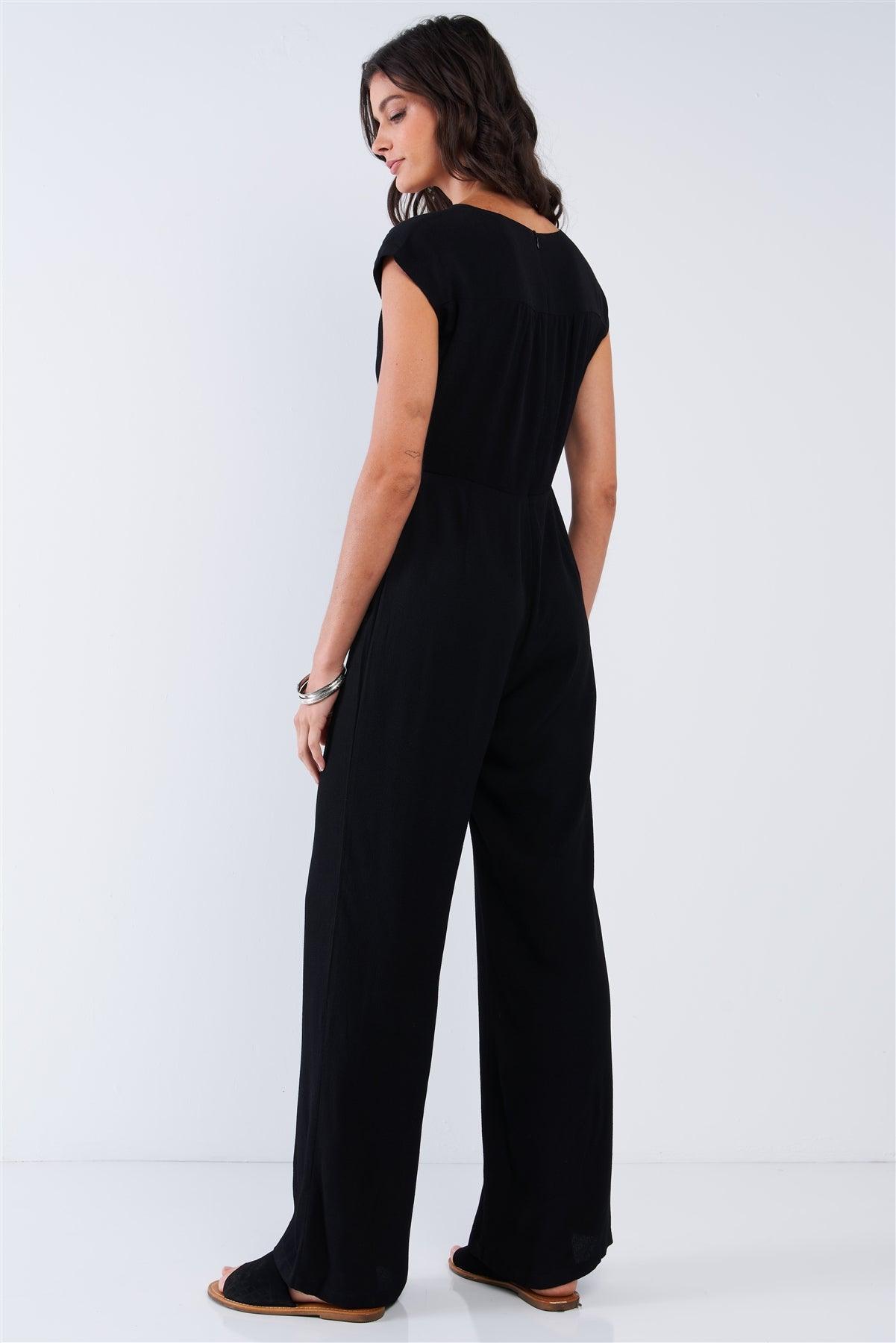 Elegant Sleeveless V-Neck Bow Tie Wide Leg Jumpsuit /1-2-2