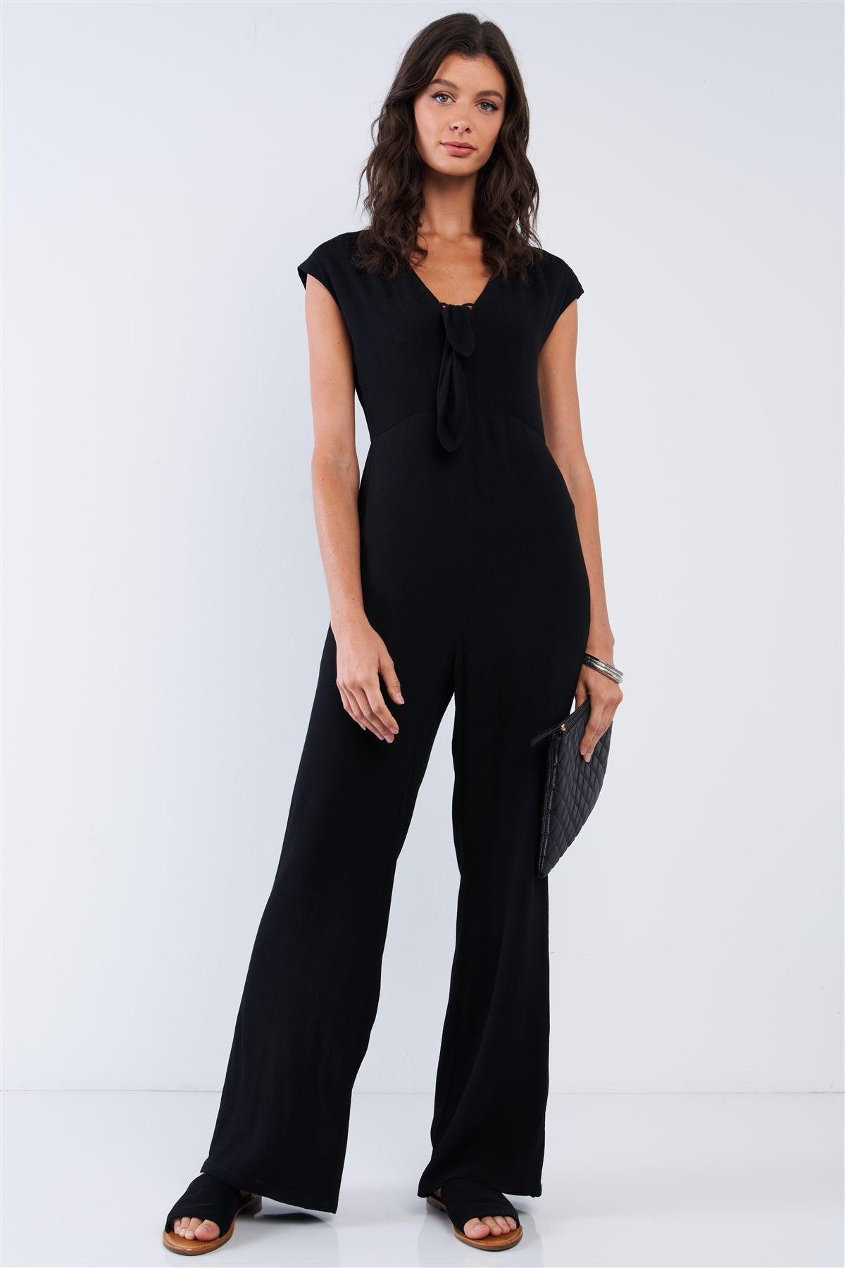 Elegant Sleeveless V-Neck Bow Tie Wide Leg Jumpsuit /1-2-2