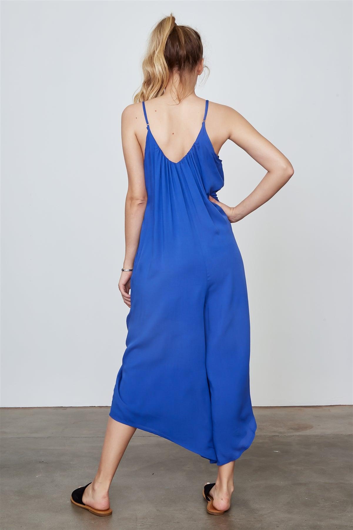 Royal Blue Bohemian V-neck Spaghetti Strap Long Jumpsuit /1-2-2