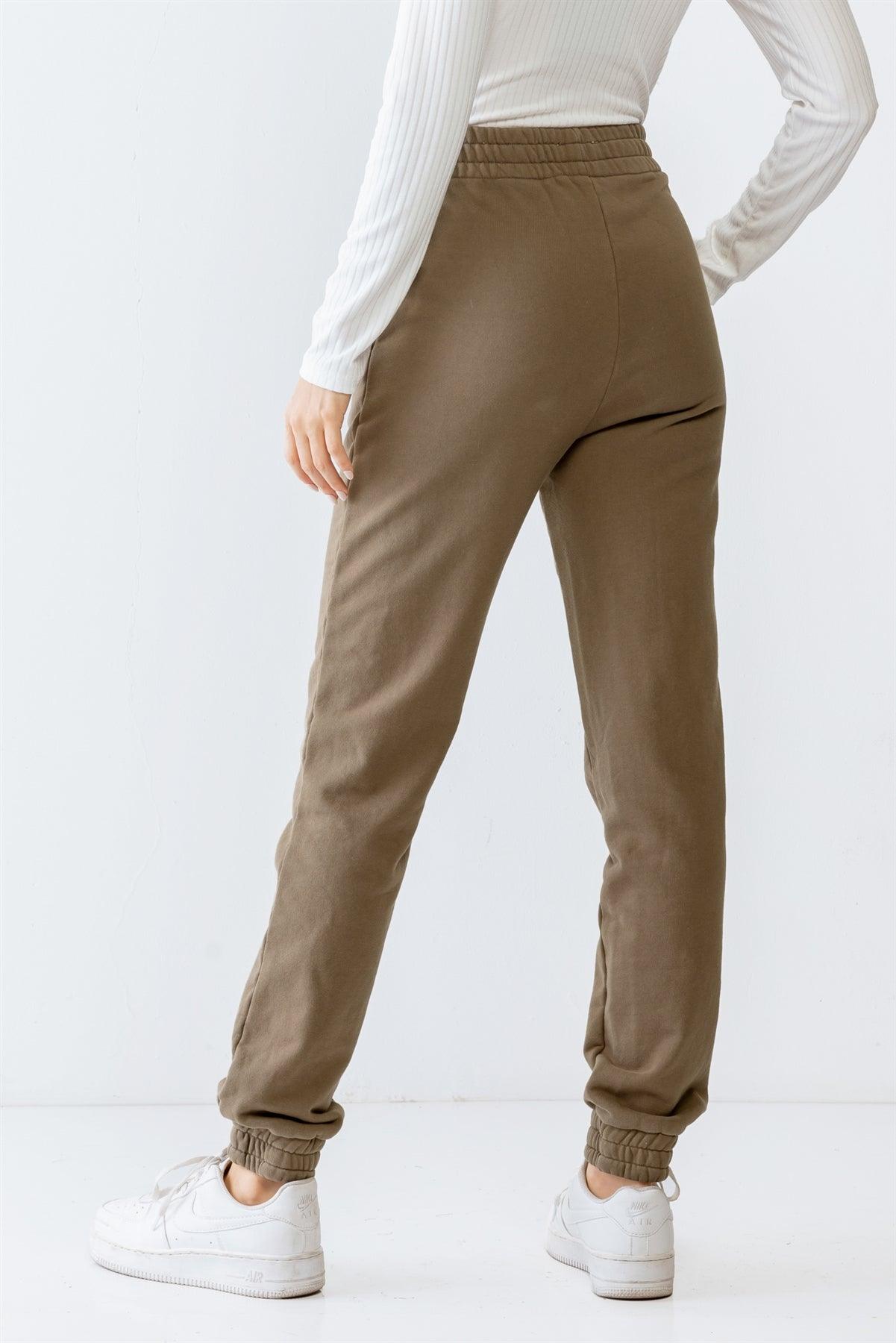 Olive Two Pocket Elasticized High Waist Jogger Pants M-L/2-2