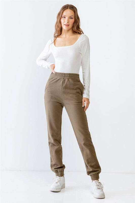 Olive Two Pocket Elasticized High Waist Jogger Pants S-M-L/2-2-2