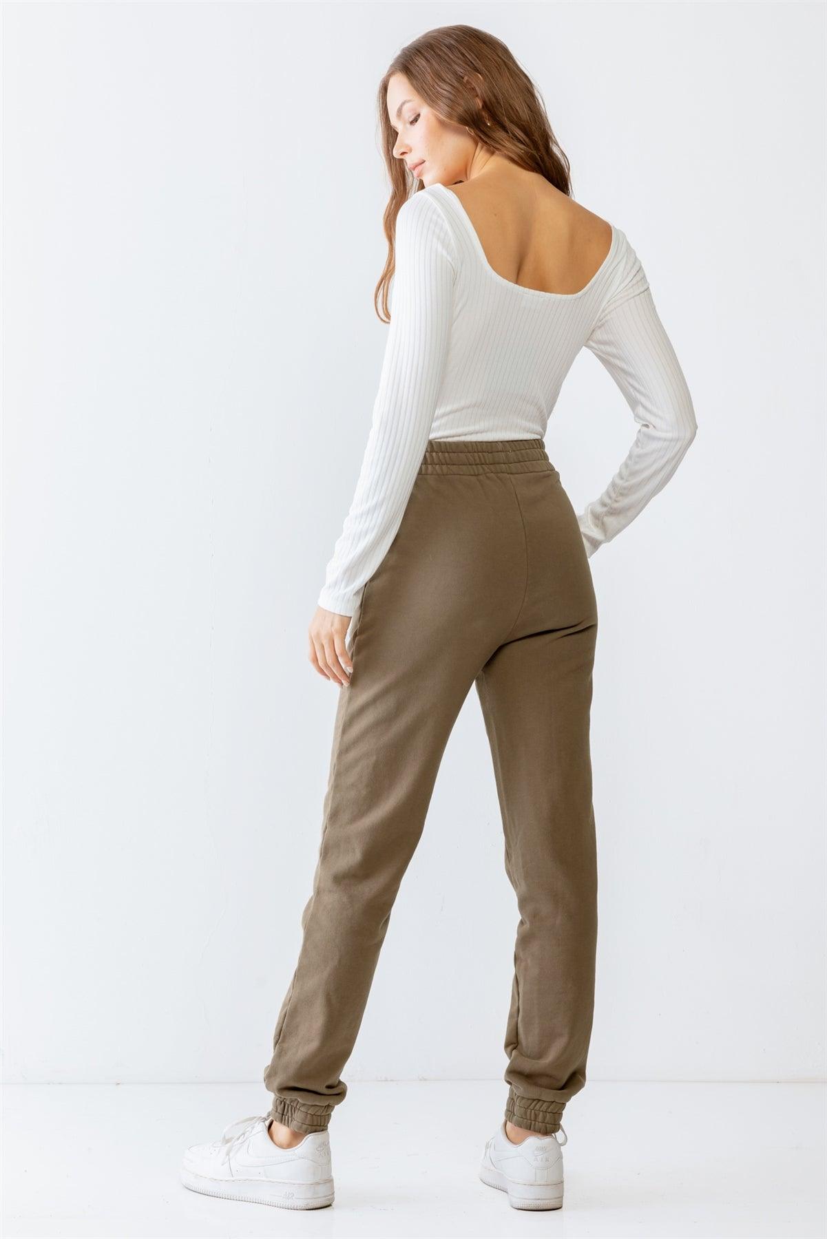 Olive Two Pocket Elasticized High Waist Jogger Pants S-M-L/2-2-2