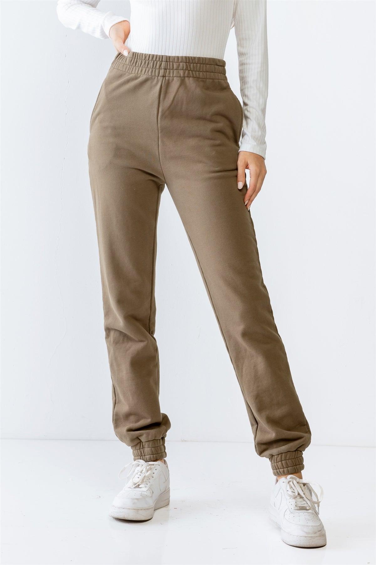 Olive Two Pocket Elasticized High Waist Jogger Pants S-M-L/2-2-2