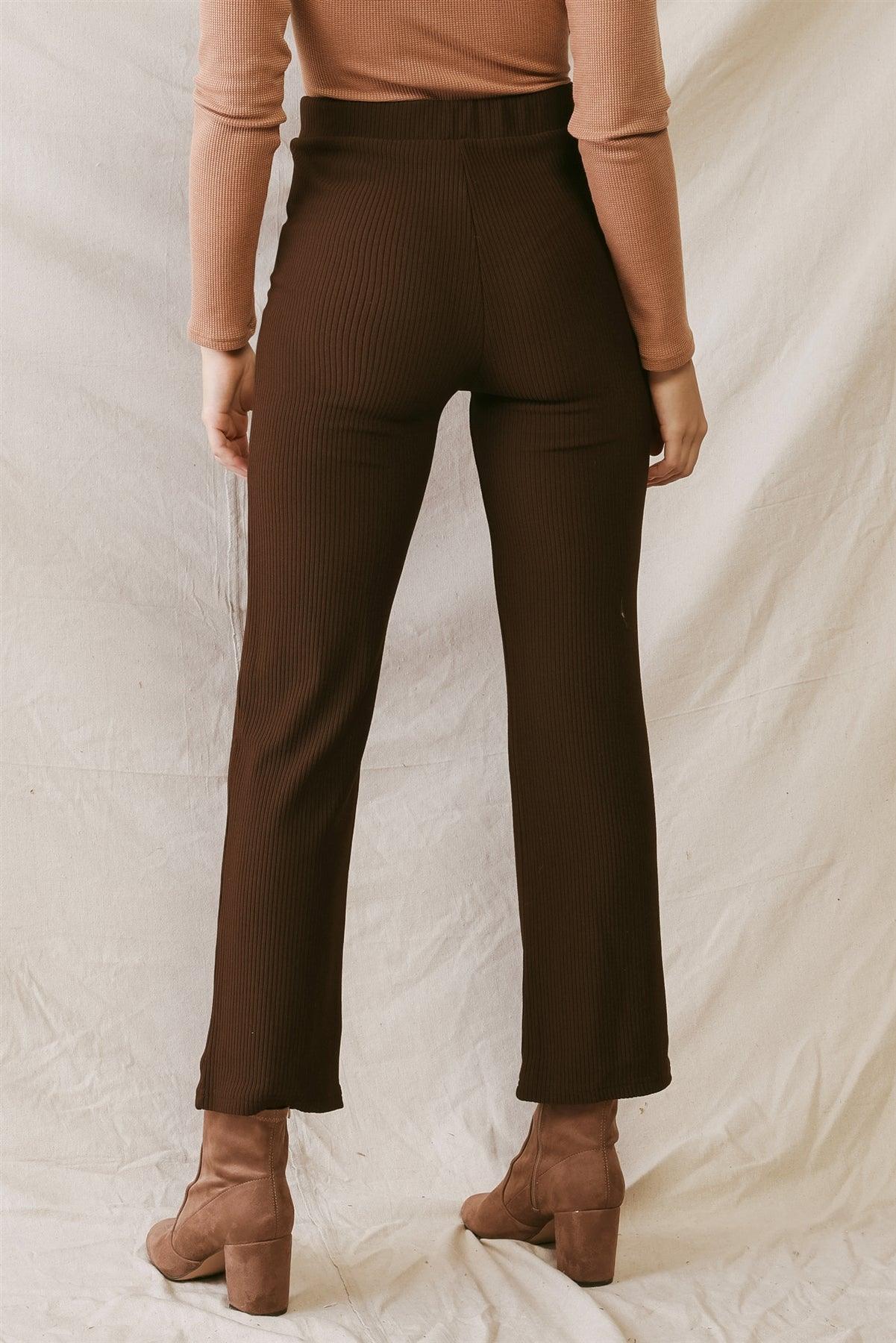 Brown Ribbed High Waist Fitted Pants /2-2-1