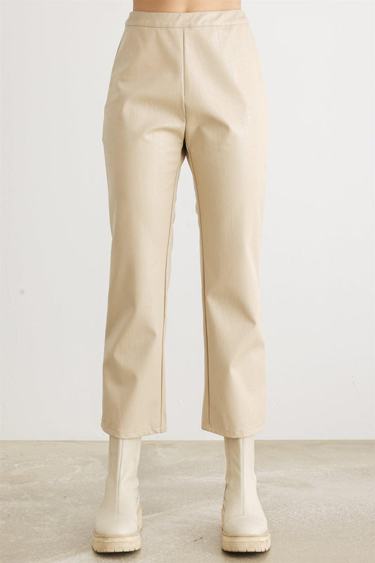 Cream Faux Leather High Waist Pants /1-2-2-1