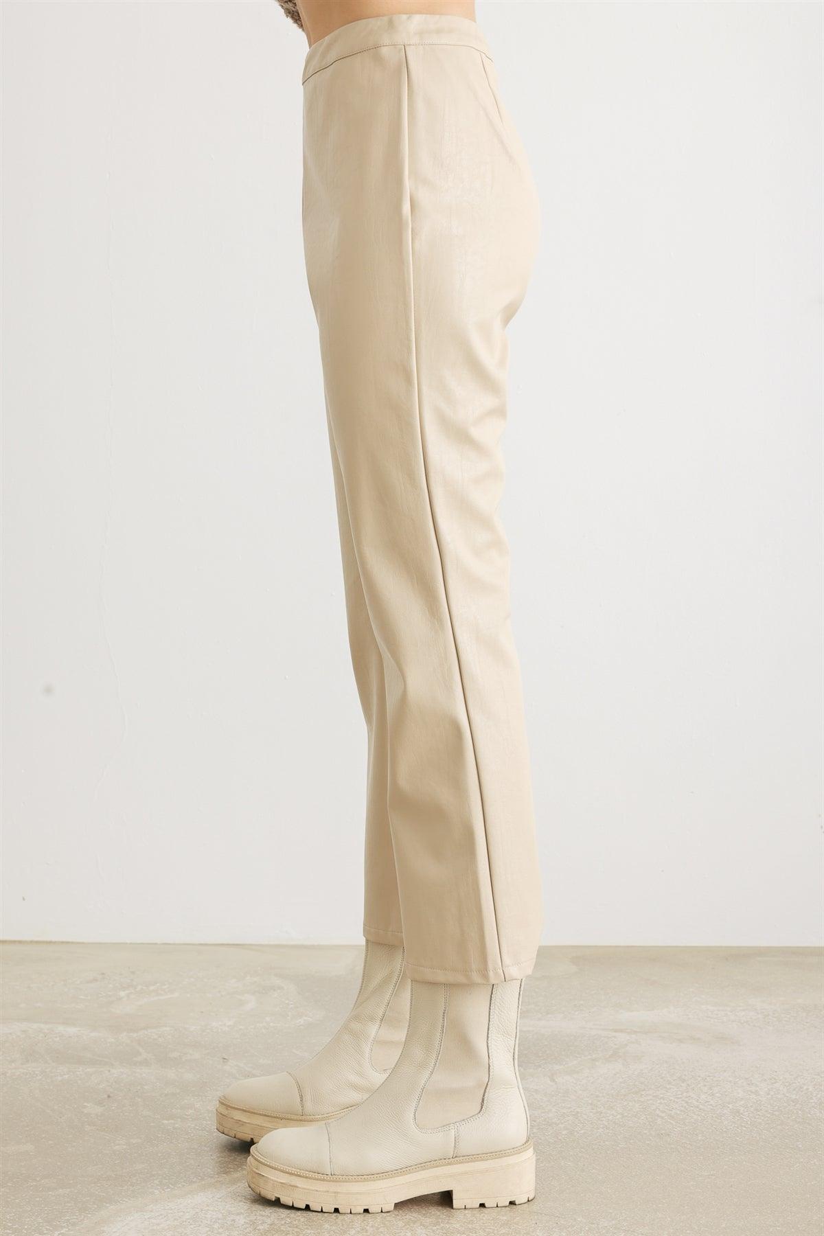 Cream Faux Leather High Waist Pants /1-2-2-1