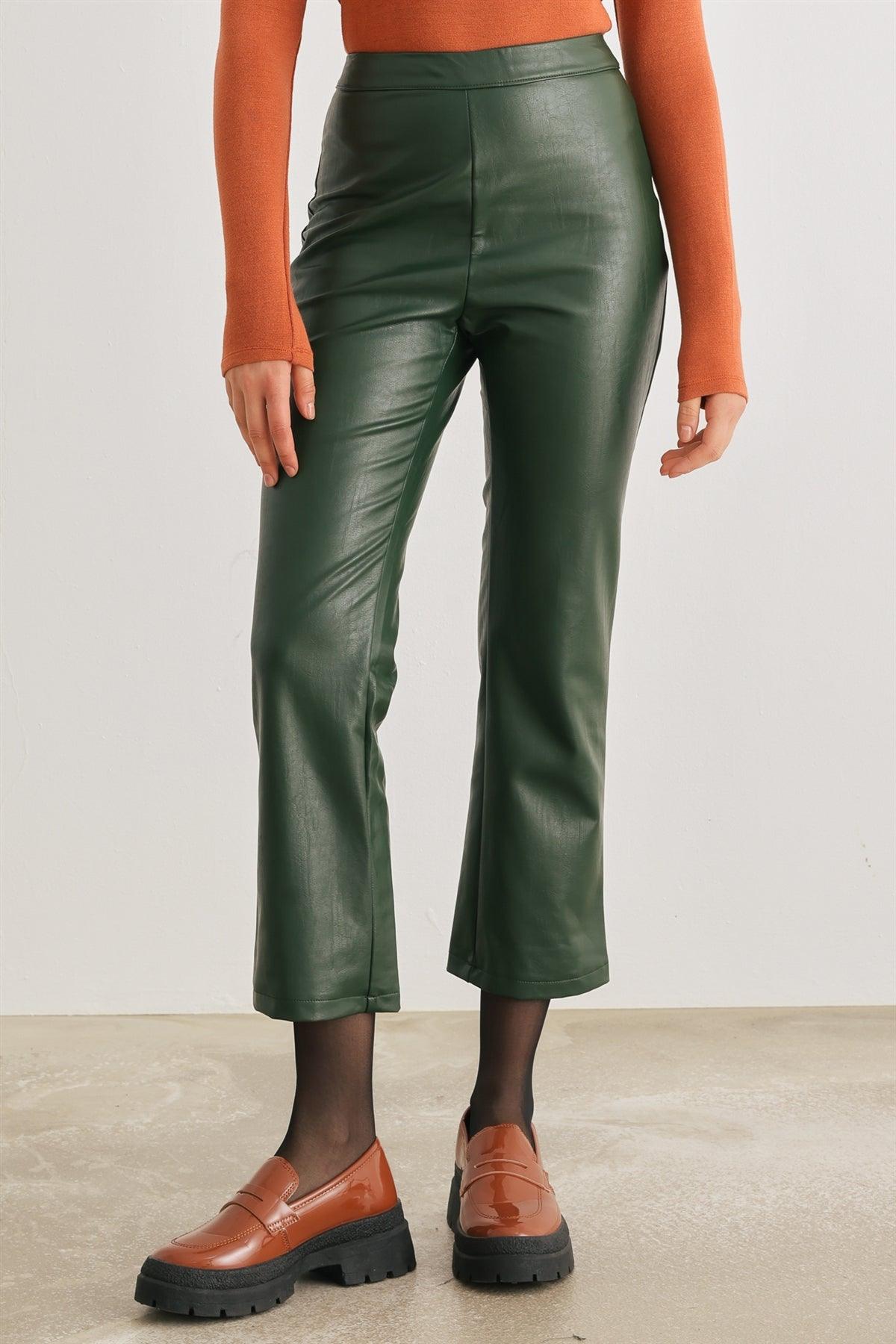 Dark Green Faux Leather High Waist Pants /1-2-2