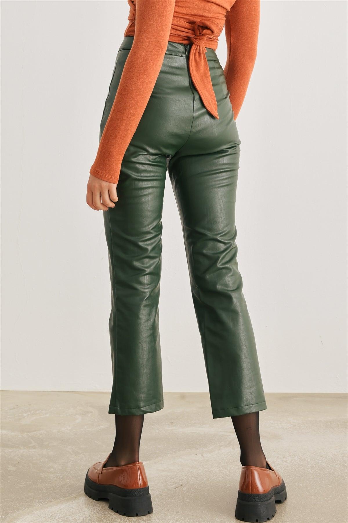 Dark Green Faux Leather High Waist Pants /1-2-2