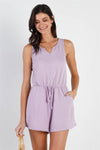 Lavender Ribbed Self-Tie Waistline Romper /1-2-2