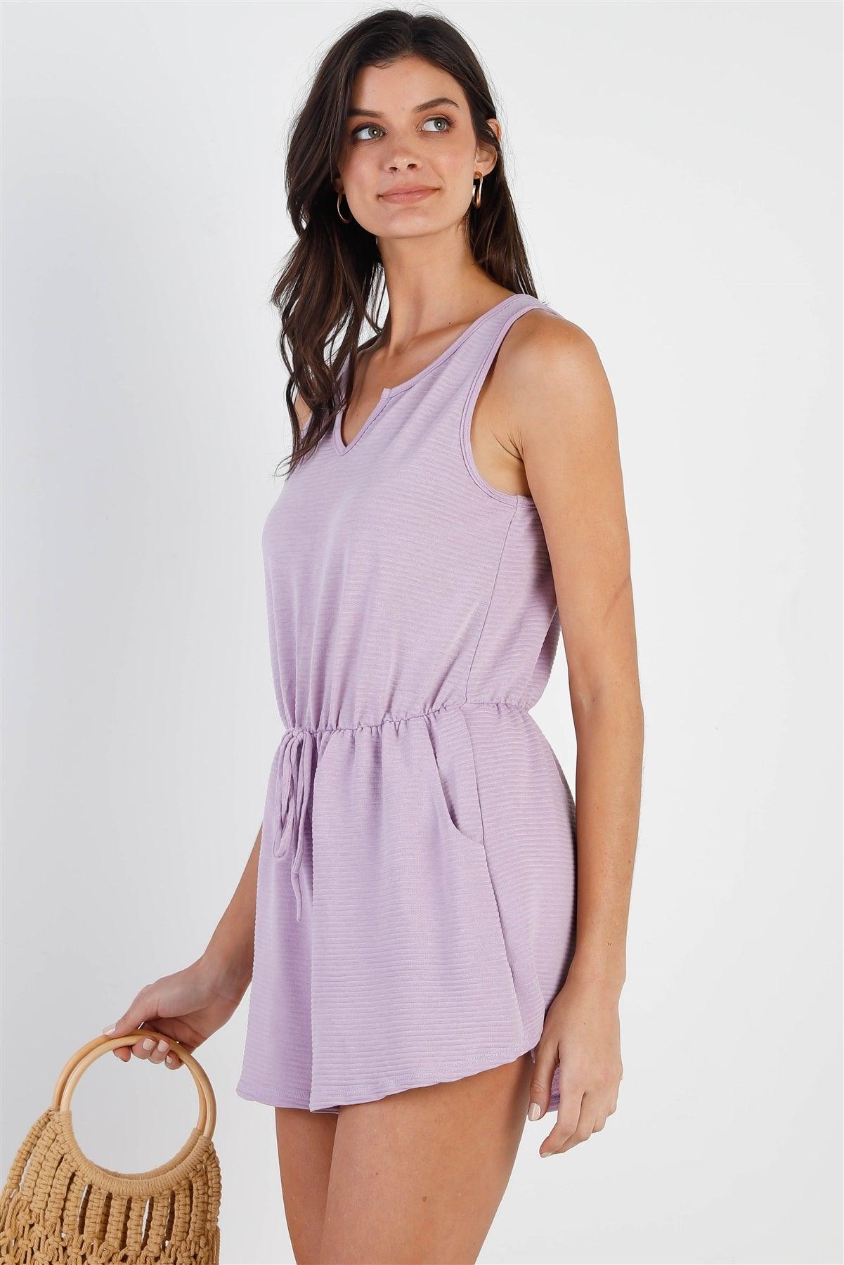 Lavender Ribbed Self-Tie Waistline Romper /1-2-2