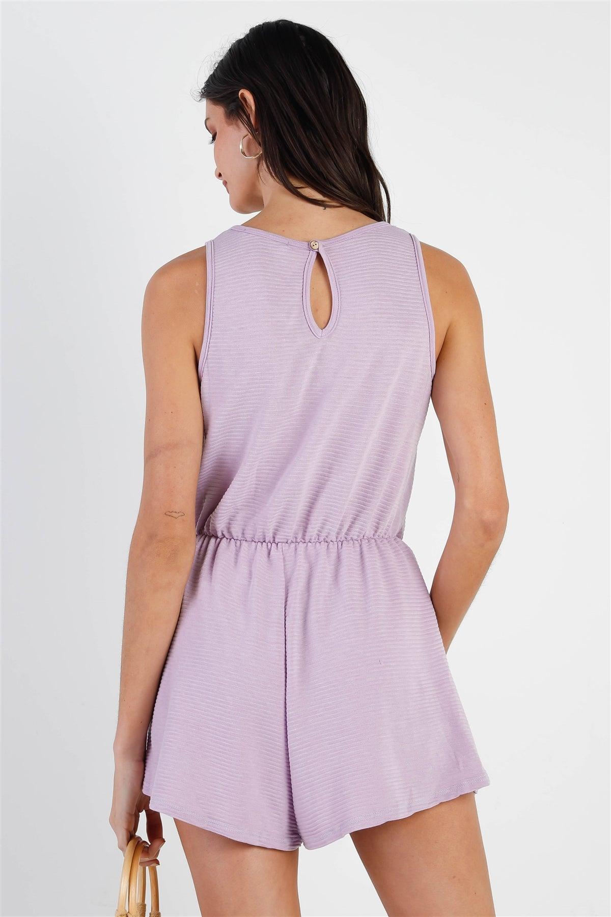 Lavender Ribbed Self-Tie Waistline Romper /1-2-2