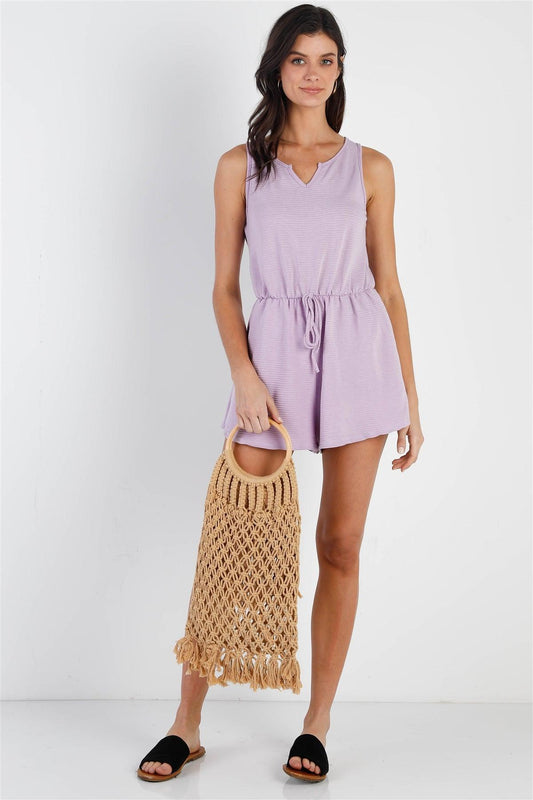 Lavender Ribbed Self-Tie Waistline Romper /2-3-1