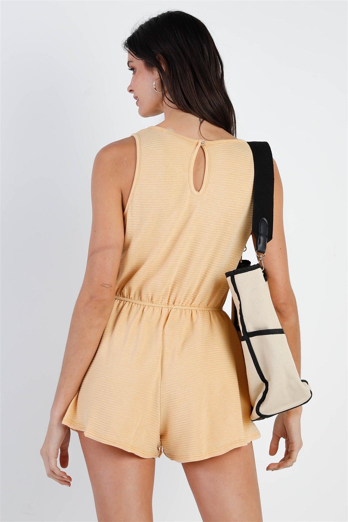 Mustard Ribbed Self-Tie Waistline Romper /2-2