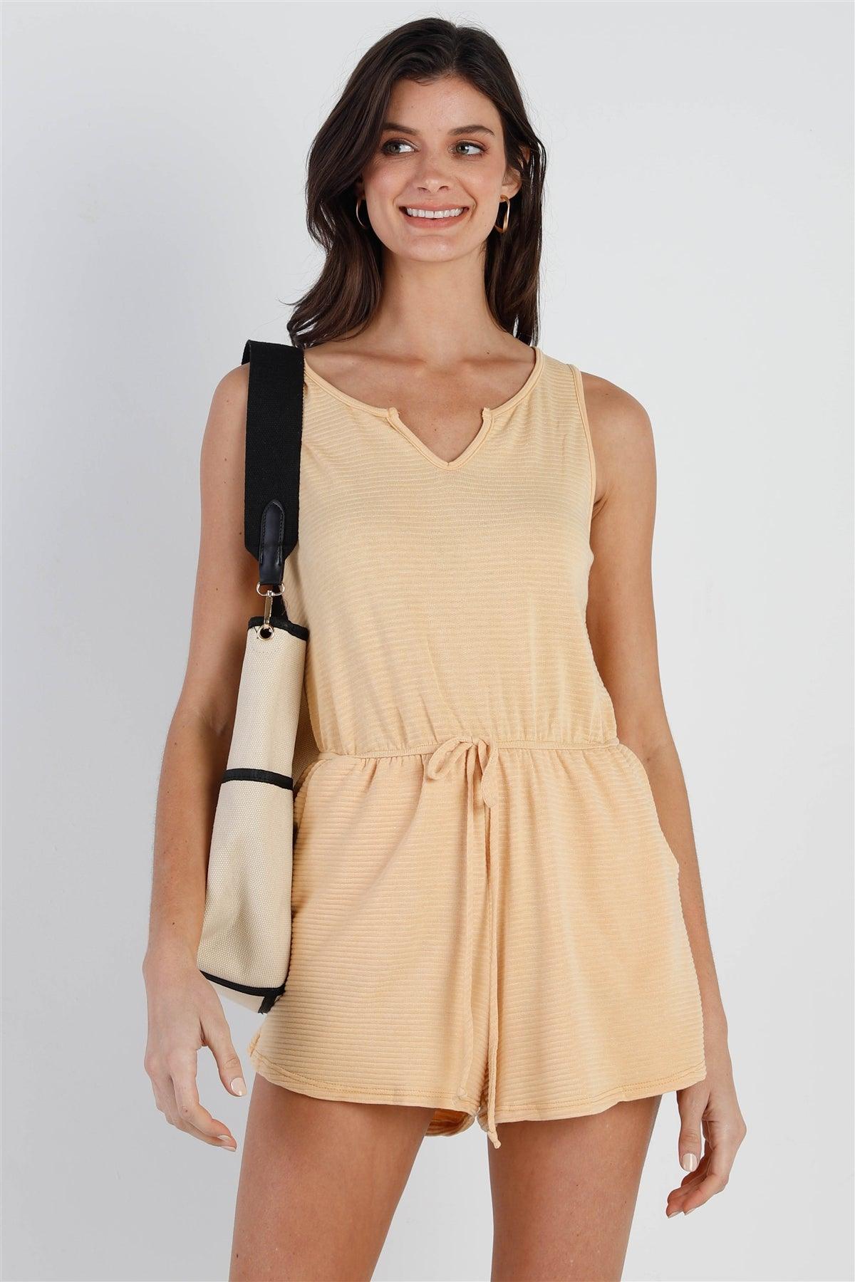 Mustard Ribbed Self-Tie Waistline Romper /2-2