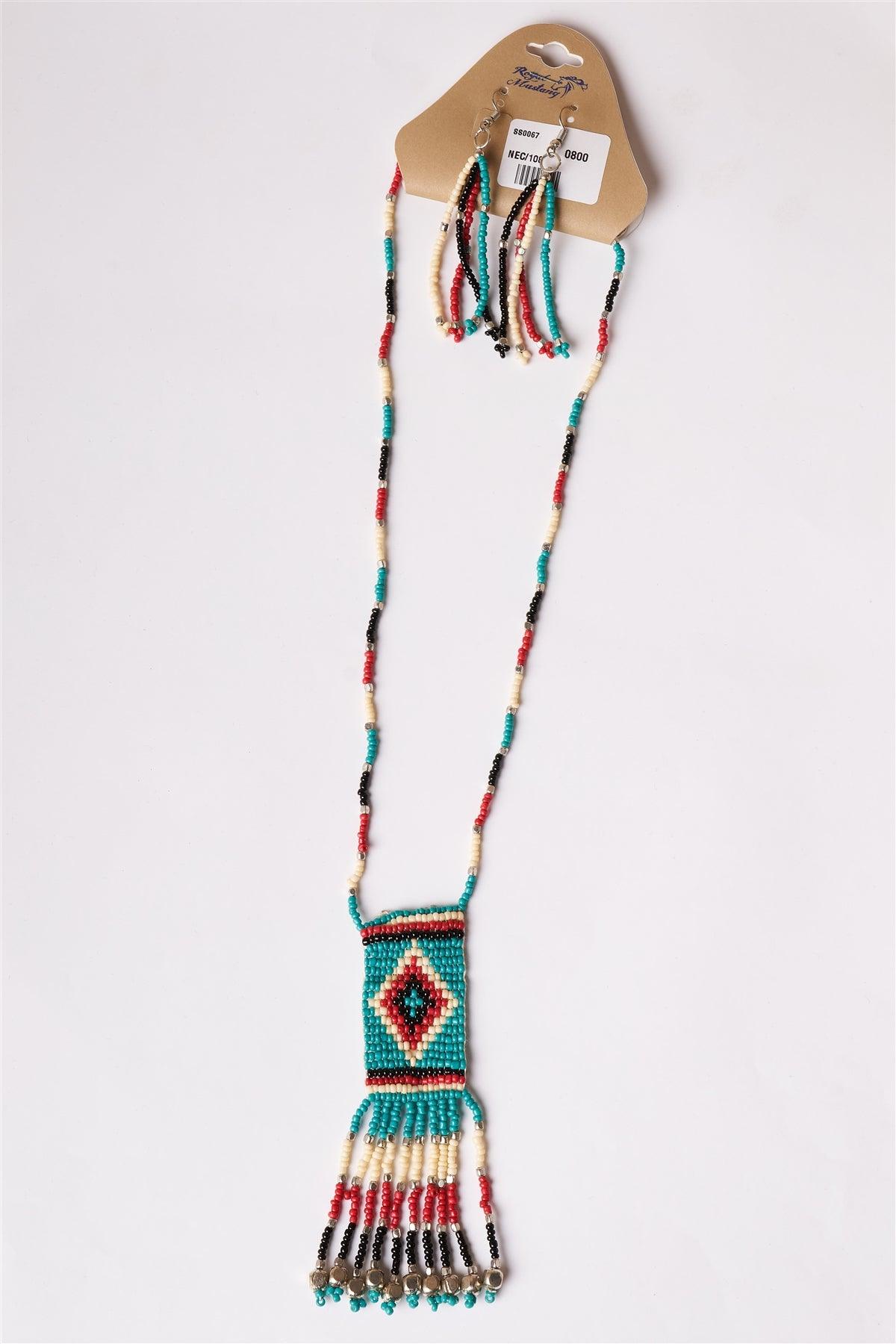 Multi Turquoise Tribal Inspired Beaded Necklace & Earrings Set /6 sets