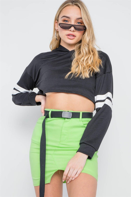 Neon Green High-Waist Solid Denim Mini Skirt /3-2-1