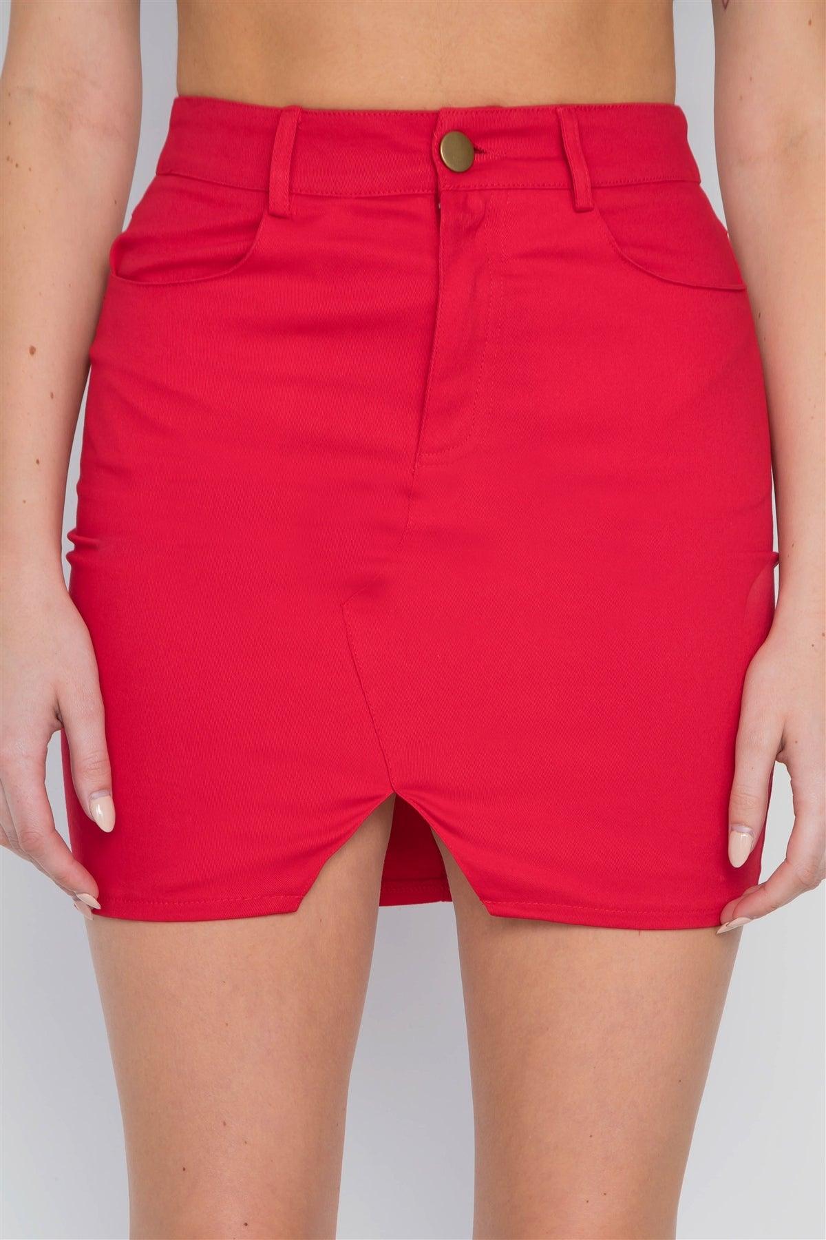 Red High-Waist Solid Denim Mini Skirt /3-2-1