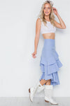 Denim Blue Ruffle High-Waist Midi Skirt /2-2-2