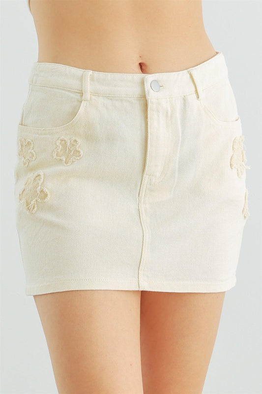 Cream Denim Cotton High Waist Mini Skirt /1-2-2-1