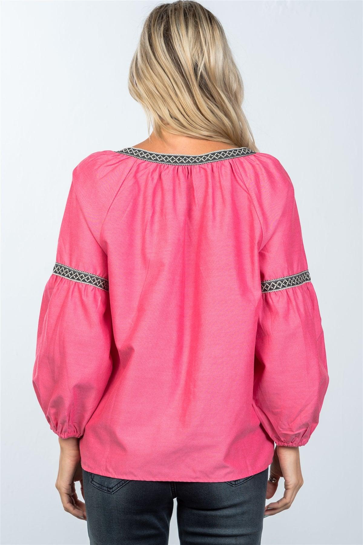 Boho Tomato Red Drop Shoulder Embroidery Blouse /2-2-2