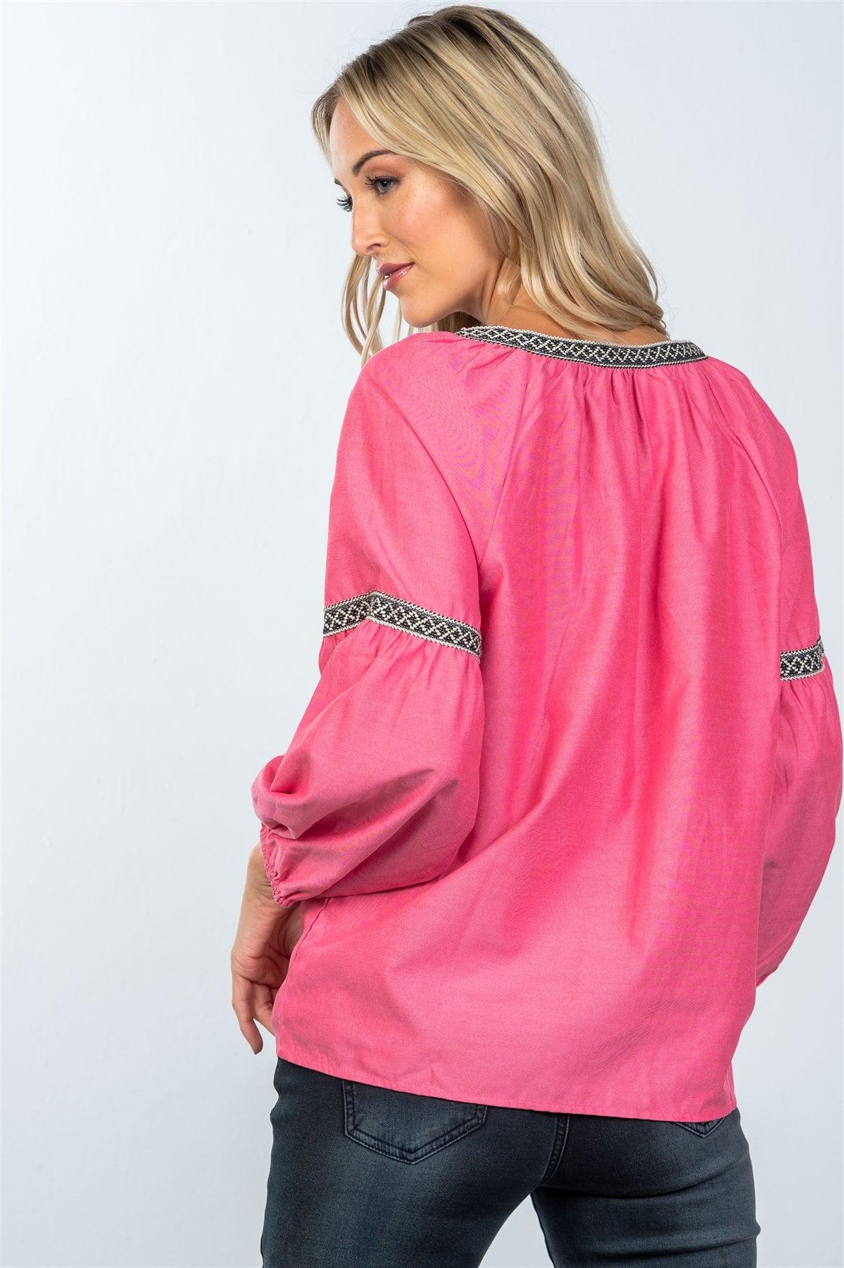 Boho Tomato Red Drop Shoulder Embroidery Blouse /2-2-2