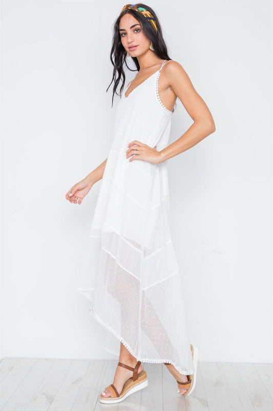 White Chiffon High-Low Cami Midi Boho Dress /1-1-2-1