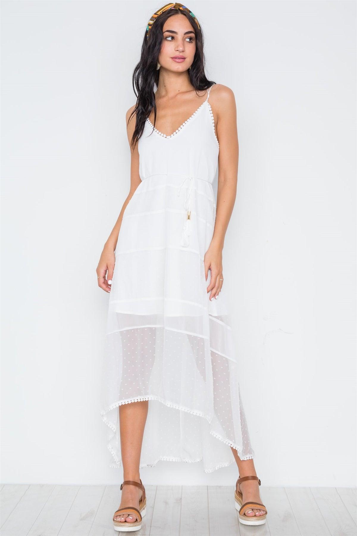 White Chiffon High-Low Cami Midi Boho Dress /1-1-2-1