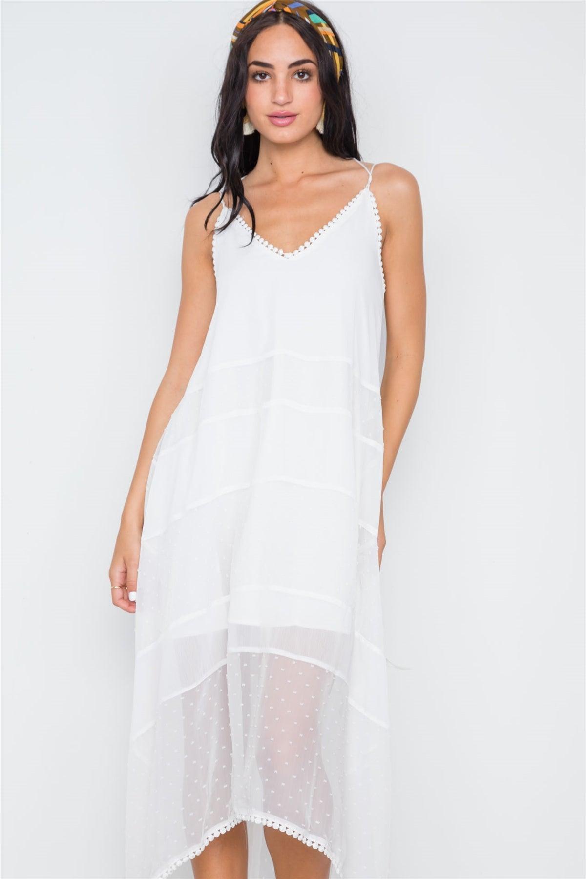 White Chiffon High-Low Cami Midi Boho Dress /1-3-2-1