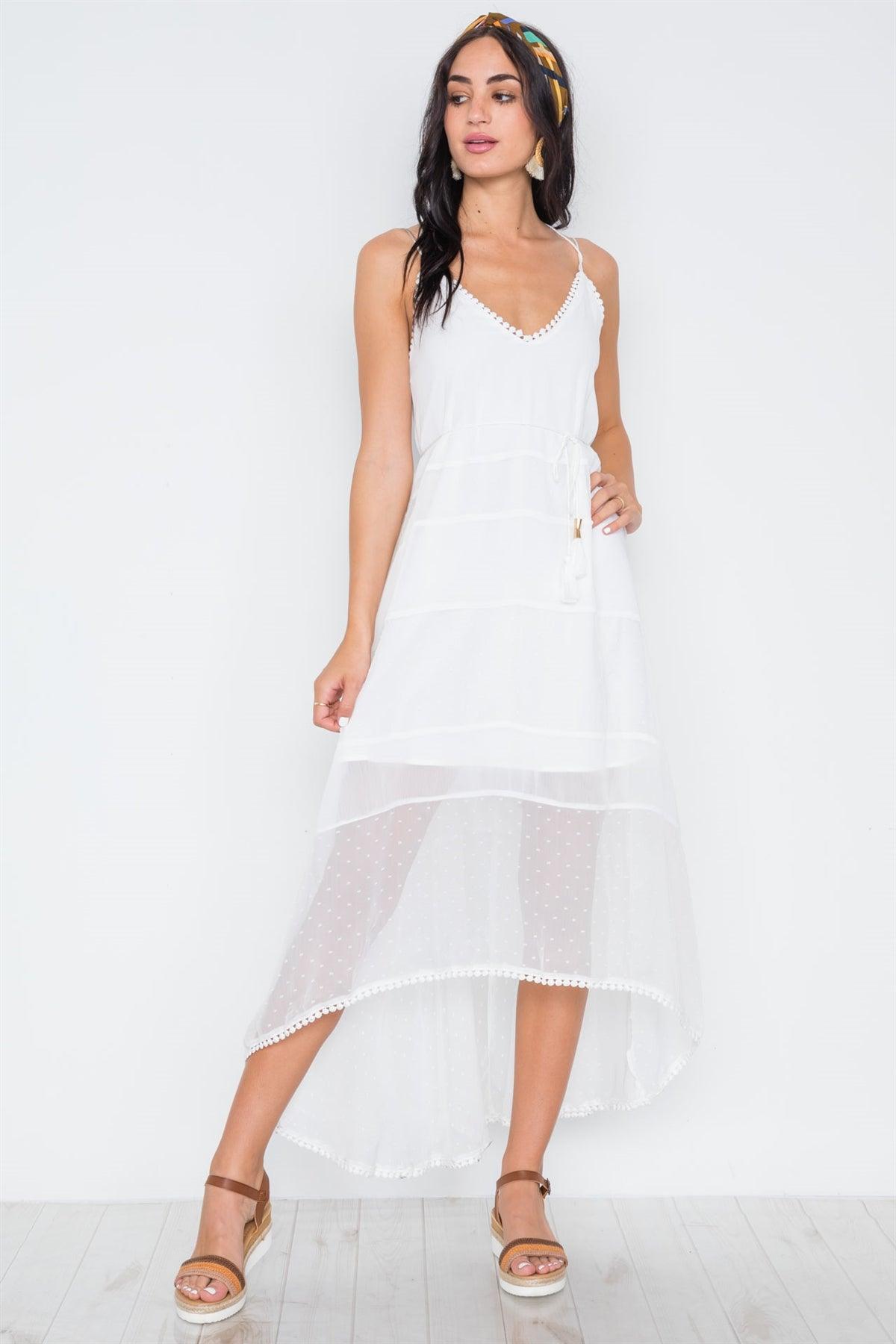 White Chiffon High-Low Cami Midi Boho Dress /1-3-2-1