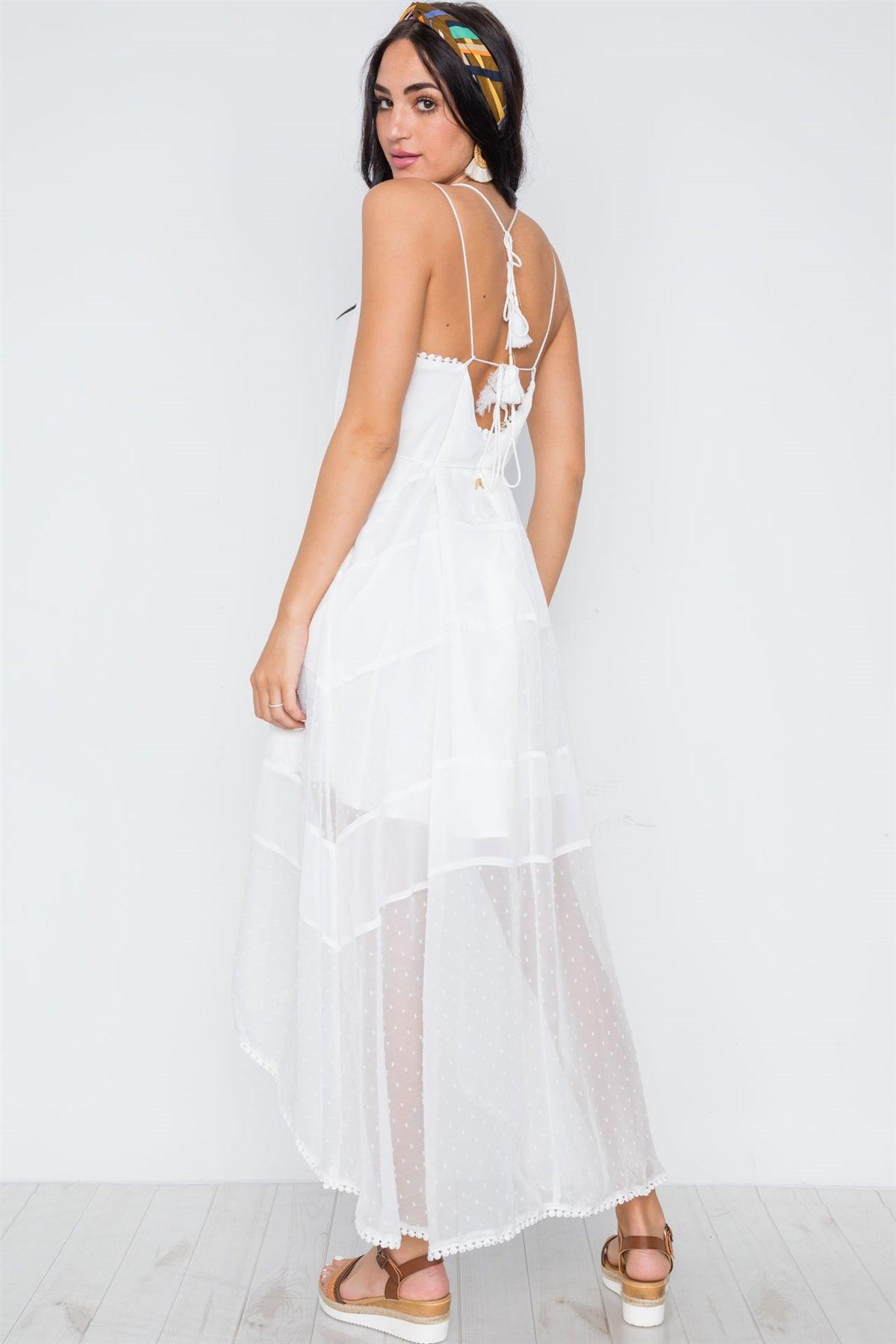 White Chiffon High-Low Cami Midi Boho Dress /1-3-2-1